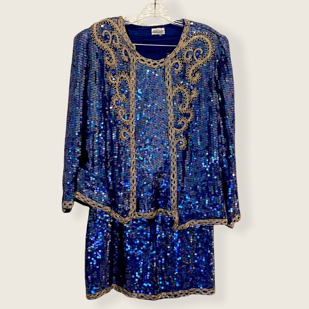 Vintage Judith Ann Creations Sequin Beaded 3 Piece Suit Set Sz XS